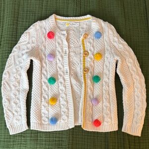 Mini Boden Cream Sweater with Colorful Pom Poms